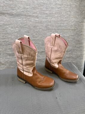 Rollda Western Cowboy Boots Kids Size 6 Brown Pink Embroidered Pull On NZX07